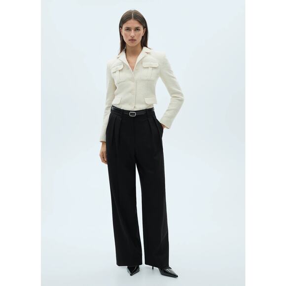 MNG Mango Black Pleated Wide Leg Trousers Pants NWT - Picture 1 of 4